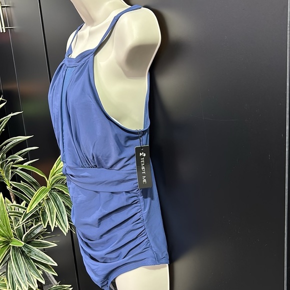 Tempt Me High Neck,mesh front detail & keyhole back,padded, ruching one-piece - Picture 7 of 15